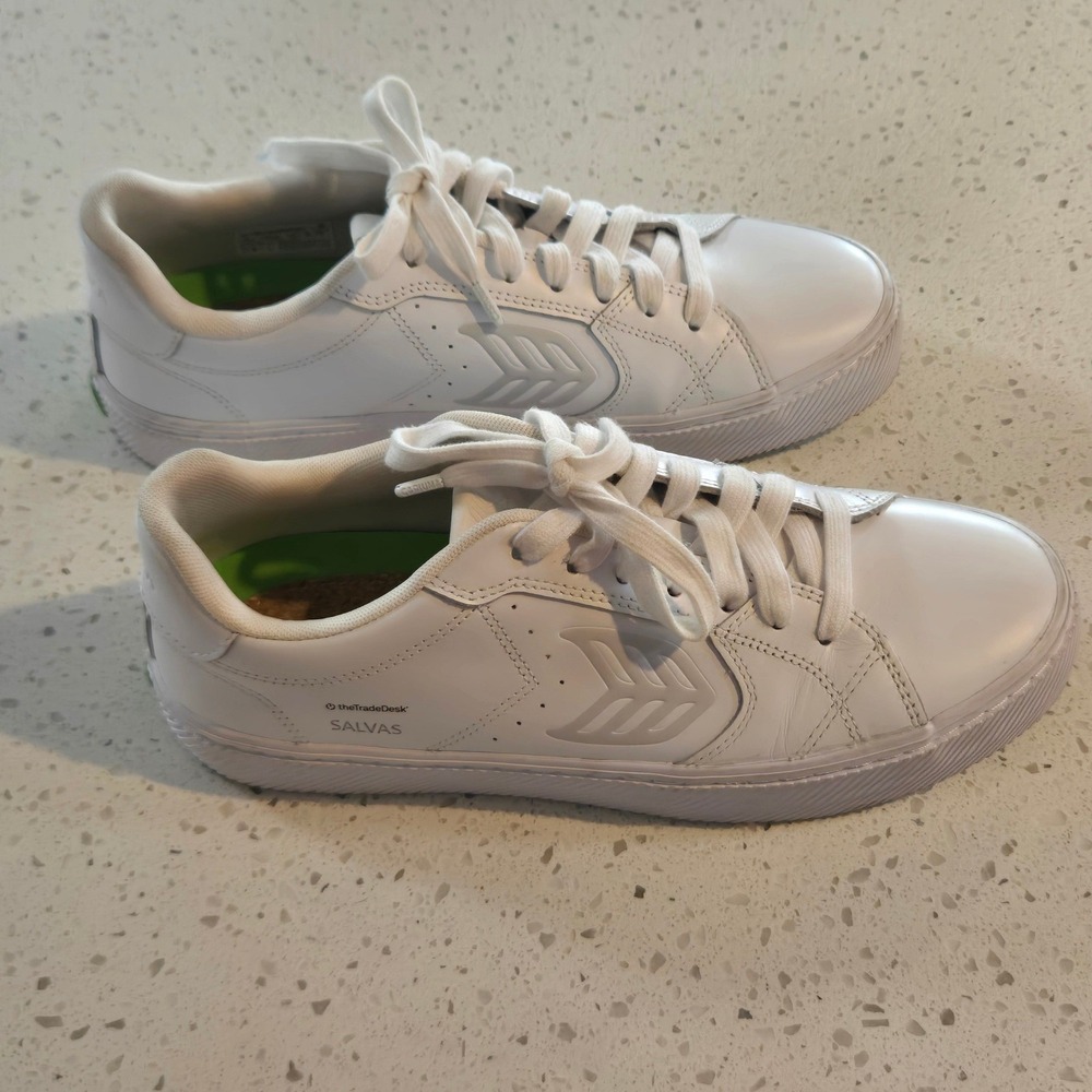 Cariuma Salvas Mens 9 White Leather Sneakers Low Top The Trade Desk SW-1023 - Picture 3 of 10